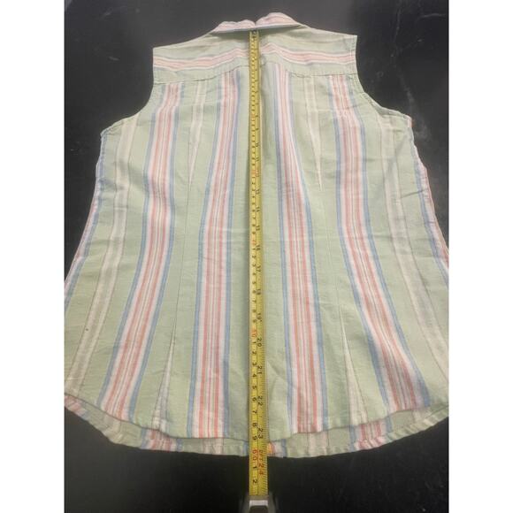 BASS Sleeveless button up Camp Shirt mint green/pink stripe Small 100% Cotton - Picture 5 of 8